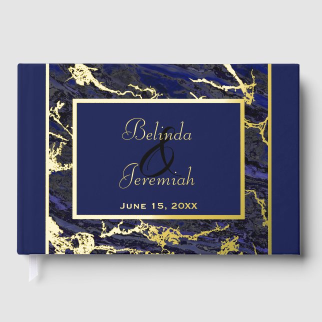 Gold Foil & Navy Blue Wedding Foil Guest Book (Front)