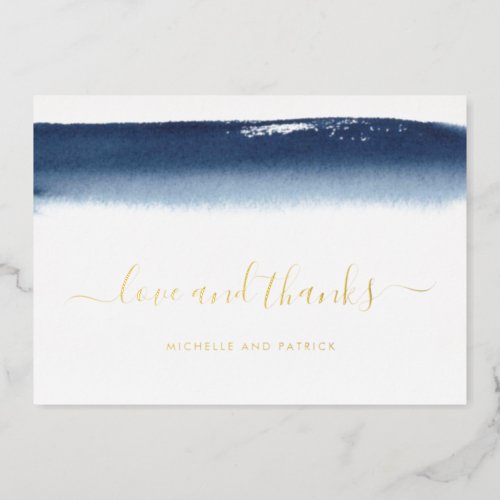 Gold Foil Navy Blue Wedding Thank You Card