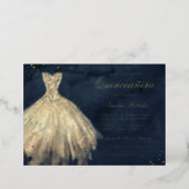 GOLD FOIL Navy Gold Sparkle Dress Quinceanera  Foil Invitation (Standing Front)