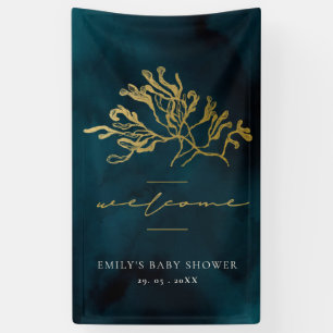 GOLD FOIL NAVY UNDERWATER SEAWEED BRIDAL SHOWER BA BANNER