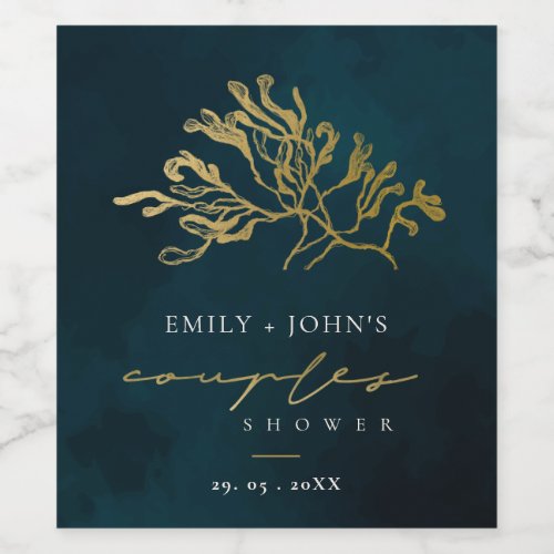 GOLD FOIL NAVY UNDERWATER SEAWEED COUPLES SHOWER WINE LABEL