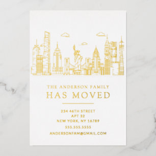 Gold Foil New York Cityscape Moving Invitation