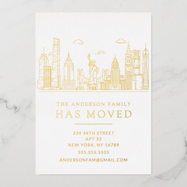 Gold Foil New York Cityscape Moving  Invitation (Front)