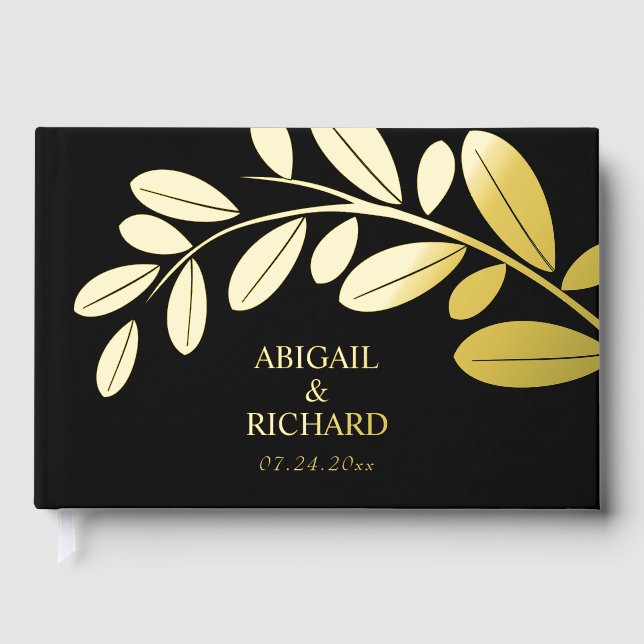 Gold foil Olive branch Mediterranean charm wedding Guest Book (Front)