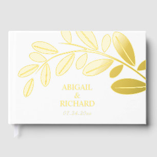Gold foil olive branch Mediterranean white wedding Foil Guest Book