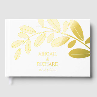 Gold foil olive branch Mediterranean white wedding Foil Guest Book