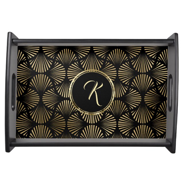 Gold Foil on Black Classic Art Deco Serving Tray (Front)