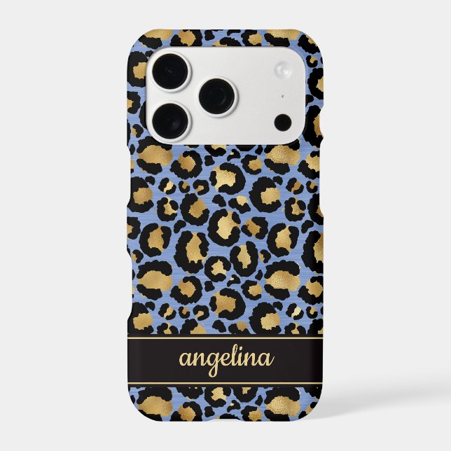 Gold Foil On Blue Leopard Print Monogrammed Case-Mate iPhone Case (Back)