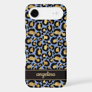 Gold Foil On Blue Leopard Print Monogrammed iPhone 17 Air Case