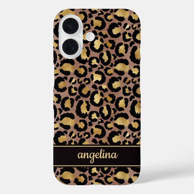 Gold Foil On Brown Leopard Print Monogrammed Case-Mate iPhone Case (Back)