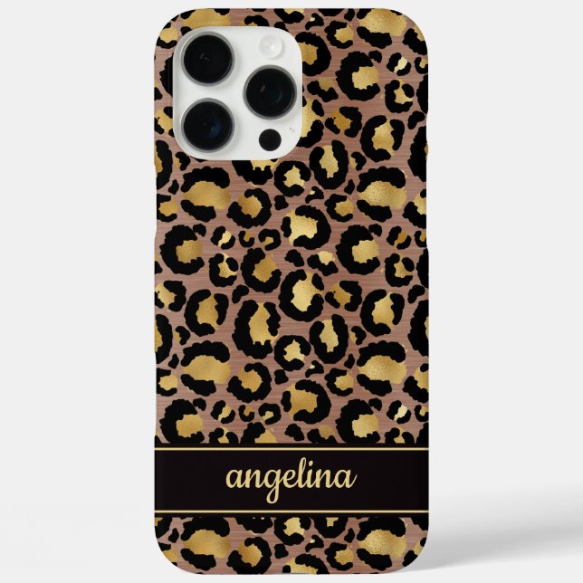 Gold Foil On Brown Leopard Print Monogrammed Case-Mate iPhone Case (Back)