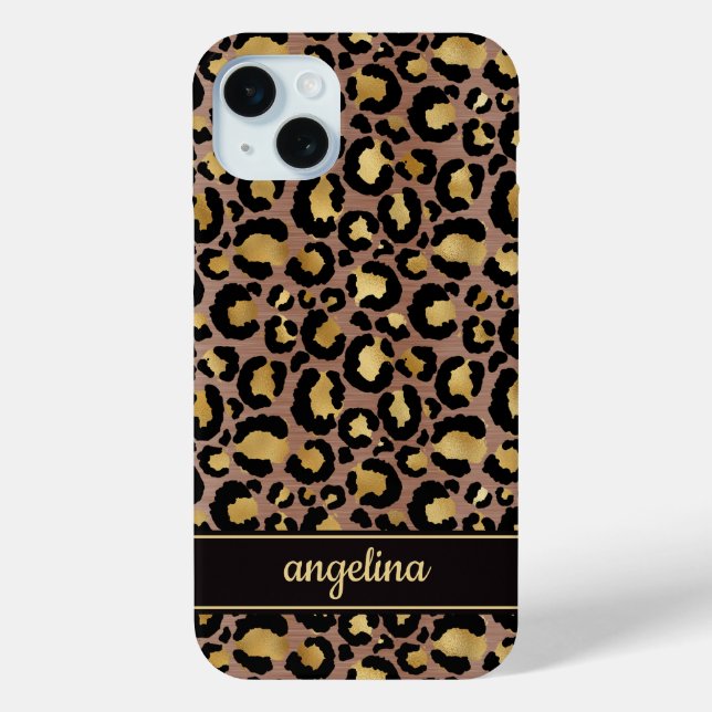 Gold Foil On Brown Leopard Print Monogrammed Case-Mate iPhone Case (Back)