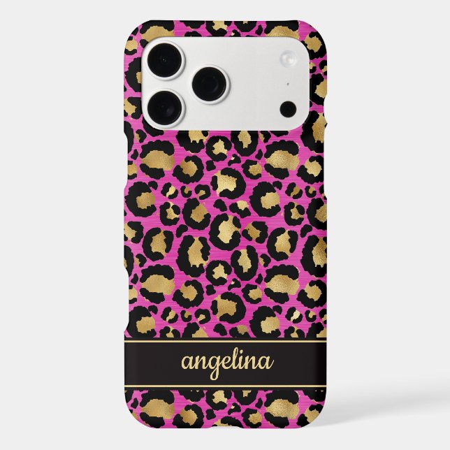 Gold Foil On Hot Pink Leopard Print Monogrammed Case-Mate iPhone Case (Back)