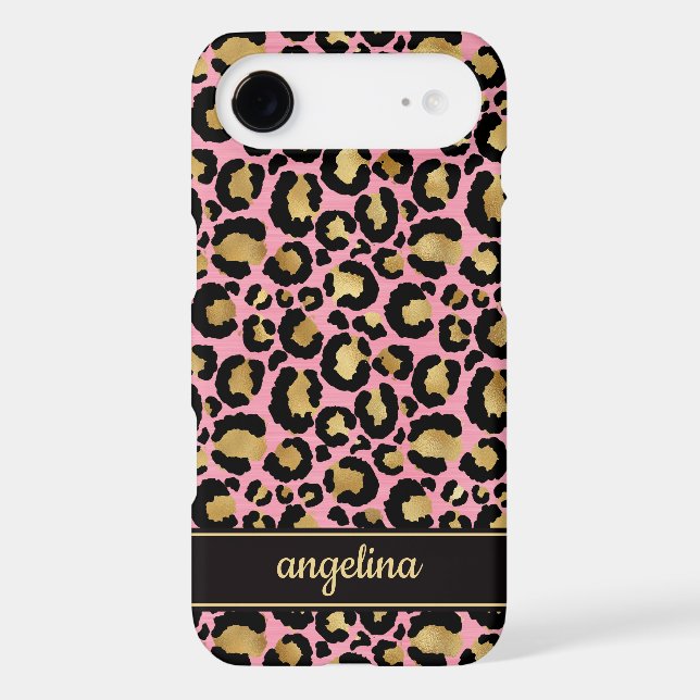 Gold Foil On Pink Leopard Print Monogrammed Case-Mate iPhone Case (Back)