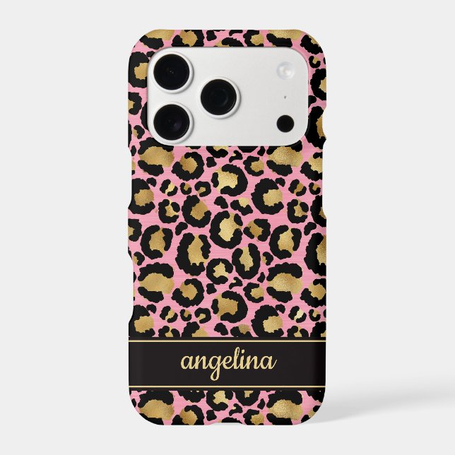Gold Foil On Pink Leopard Print Monogrammed Case-Mate iPhone Case (Back)