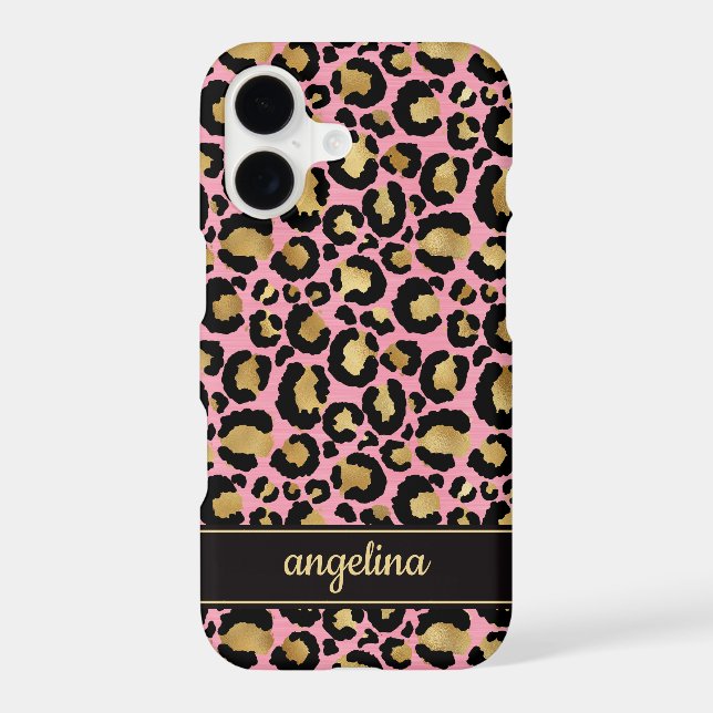 Gold Foil On Pink Leopard Print Monogrammed Case-Mate iPhone Case (Back)