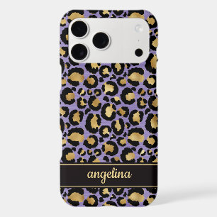 Gold Foil On Purple Leopard Print Monogrammed iPhone 17 Pro Max Case