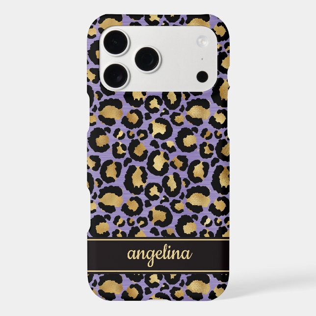 Gold Foil On Purple Leopard Print Monogrammed Case-Mate iPhone Case (Back)