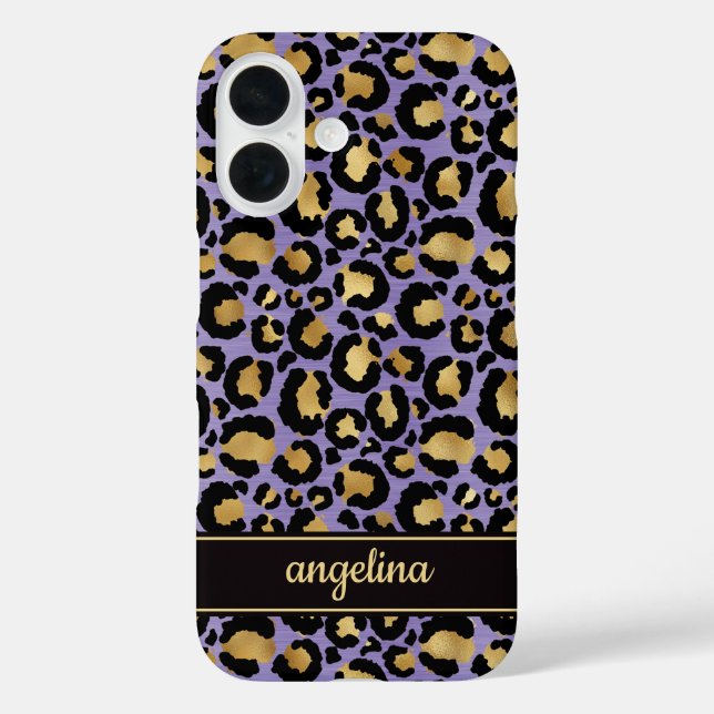 Gold Foil On Purple Leopard Print Monogrammed Case-Mate iPhone Case (Back)