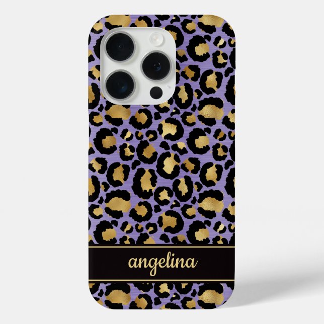 Gold Foil On Purple Leopard Print Monogrammed Case-Mate iPhone Case (Back)