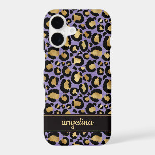 Gold Foil On Purple Leopard Print Monogrammed iPhone 17 Case
