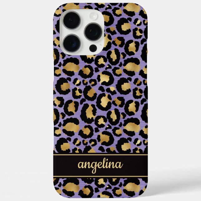 Gold Foil On Purple Leopard Print Monogrammed Case-Mate iPhone Case (Back)