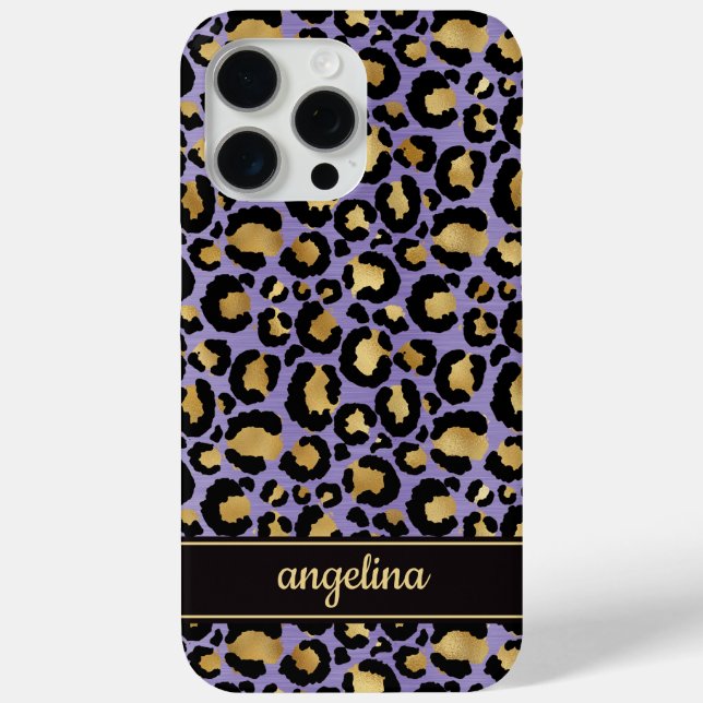 Gold Foil On Purple Leopard Print Monogrammed Case-Mate iPhone Case (Back)