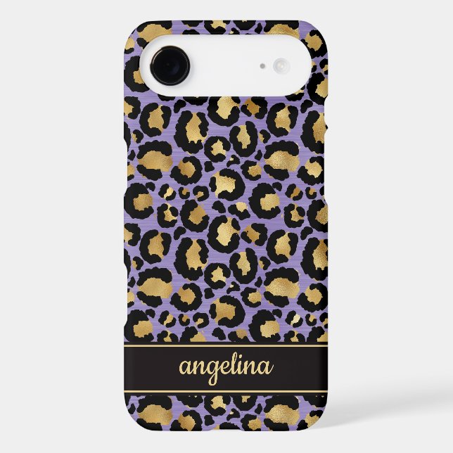 Gold Foil On Purple Leopard Print Monogrammed Case-Mate iPhone Case (Back)