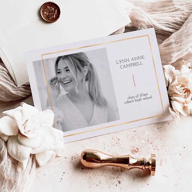 Gold Foil One Photo Modern Simple Graduation Party Foil Invitation (Creator Uploaded)