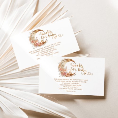 Gold foil over the moon books for baby ticket enclosure card