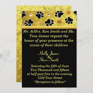 Gold foil pag paw arrangement Wedding Invitation