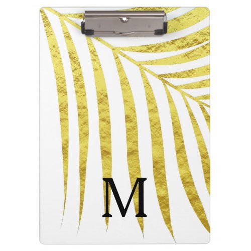 Gold Foil Palm Leaf Tropical Monogrammed Initials Clipboard