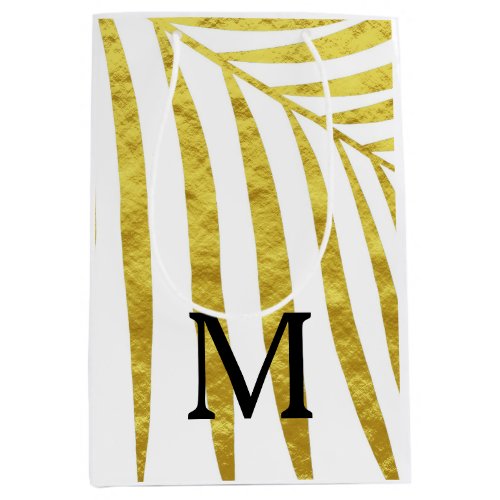 Gold Foil Palm Leaf Tropical Monogrammed Initials Medium Gift Bag