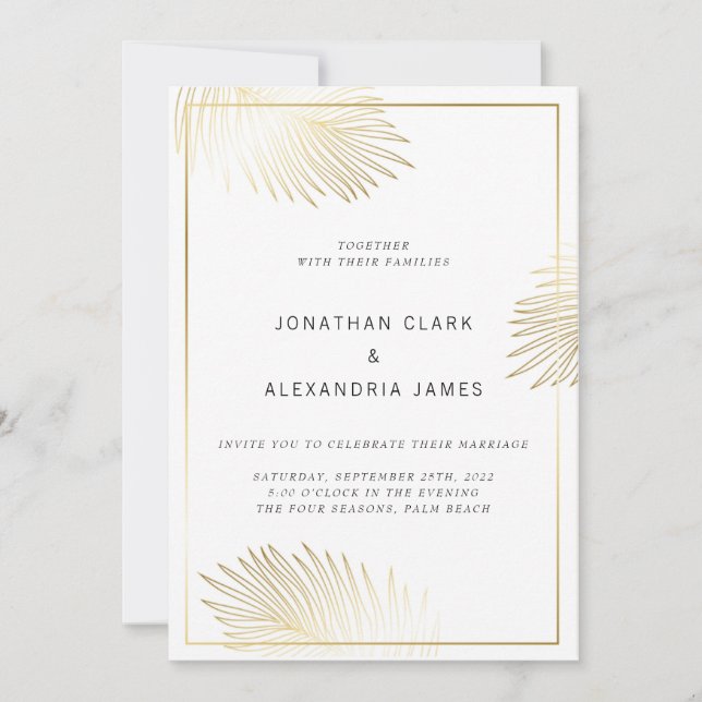 Gold Foil Palm Leaf Wedding Invitation (Front)