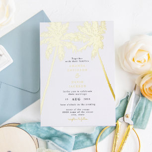Gold Foil Palm Tree Minimalist Beach Boho Wedding Invitation