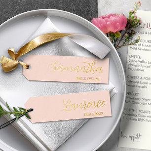 Gold Foil Peach Color 8 Wedding Place Name Tags Holiday Card
