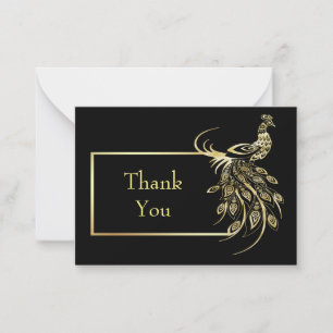 Gold Foil Peacock Bird Thank You Card