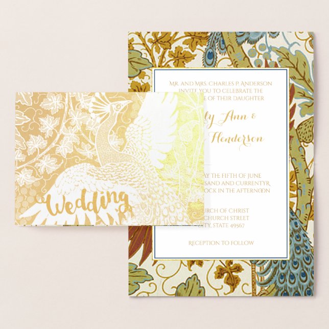 Gold Foil Peacock Typography Wedding Invitations (Display)