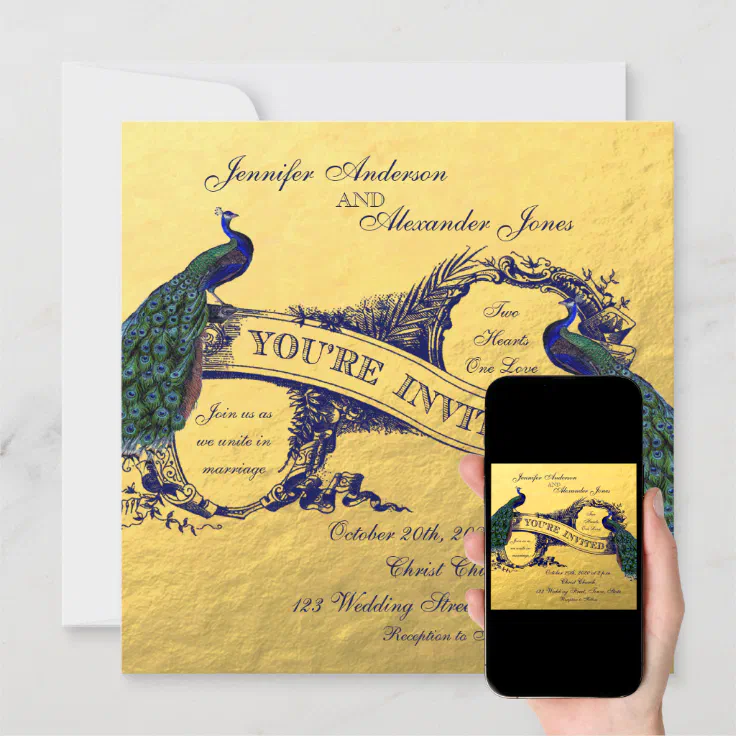 Gold Foil Peacock Wedding Invitation Zazzle 2805