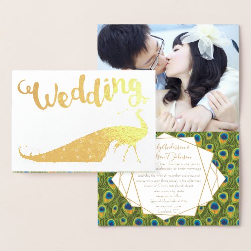 Gold Foil Peacock Your Photo Wedding Invitations