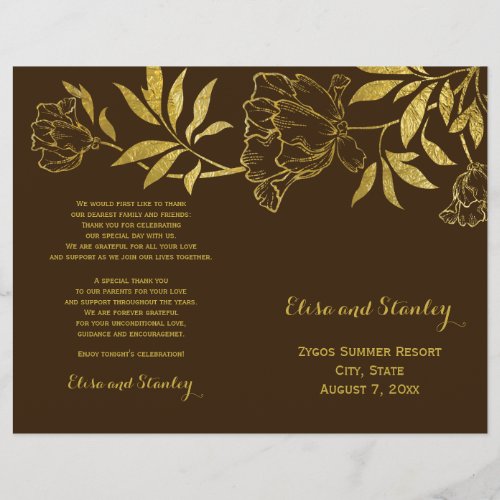 Gold foil peonies floral wedding folded program