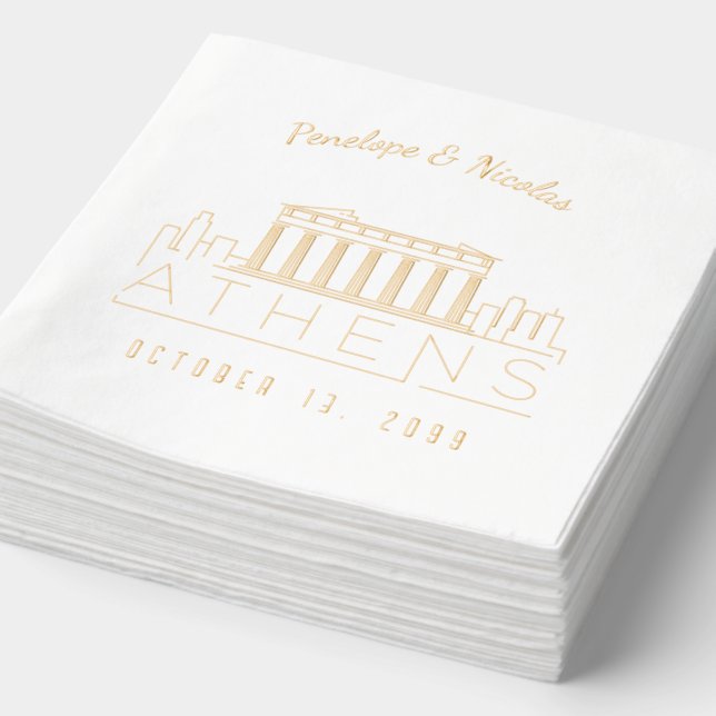 Gold Foil Personalized Athens Wedding Napkins (Detail)
