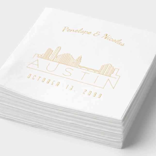 Gold Foil Personalized Austin Wedding Napkins (Detail)