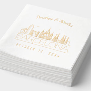 Gold Foil Personalized Barcelona Wedding Napkins