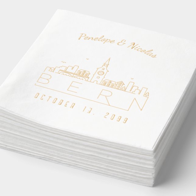 Gold Foil Personalized Bern Wedding Napkins (Detail)