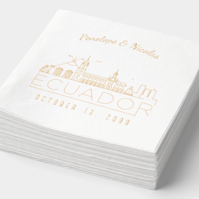 Gold Foil Personalized Ecuador Wedding Napkins (Detail)