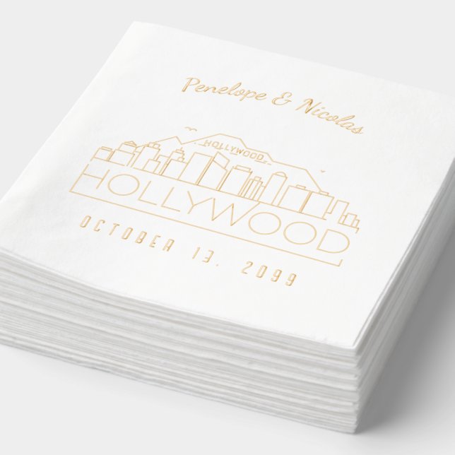 Gold Foil Personalized Hollywood Wedding Napkins (Detail)