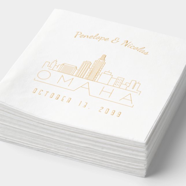 Gold Foil Personalized Omaha Wedding Napkins (Detail)