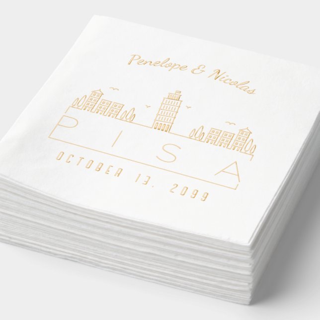 Gold Foil Personalized Pisa Wedding Napkins (Detail)