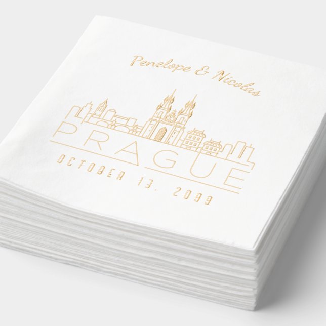 Gold Foil Personalized Prague Wedding Napkins (Detail)
